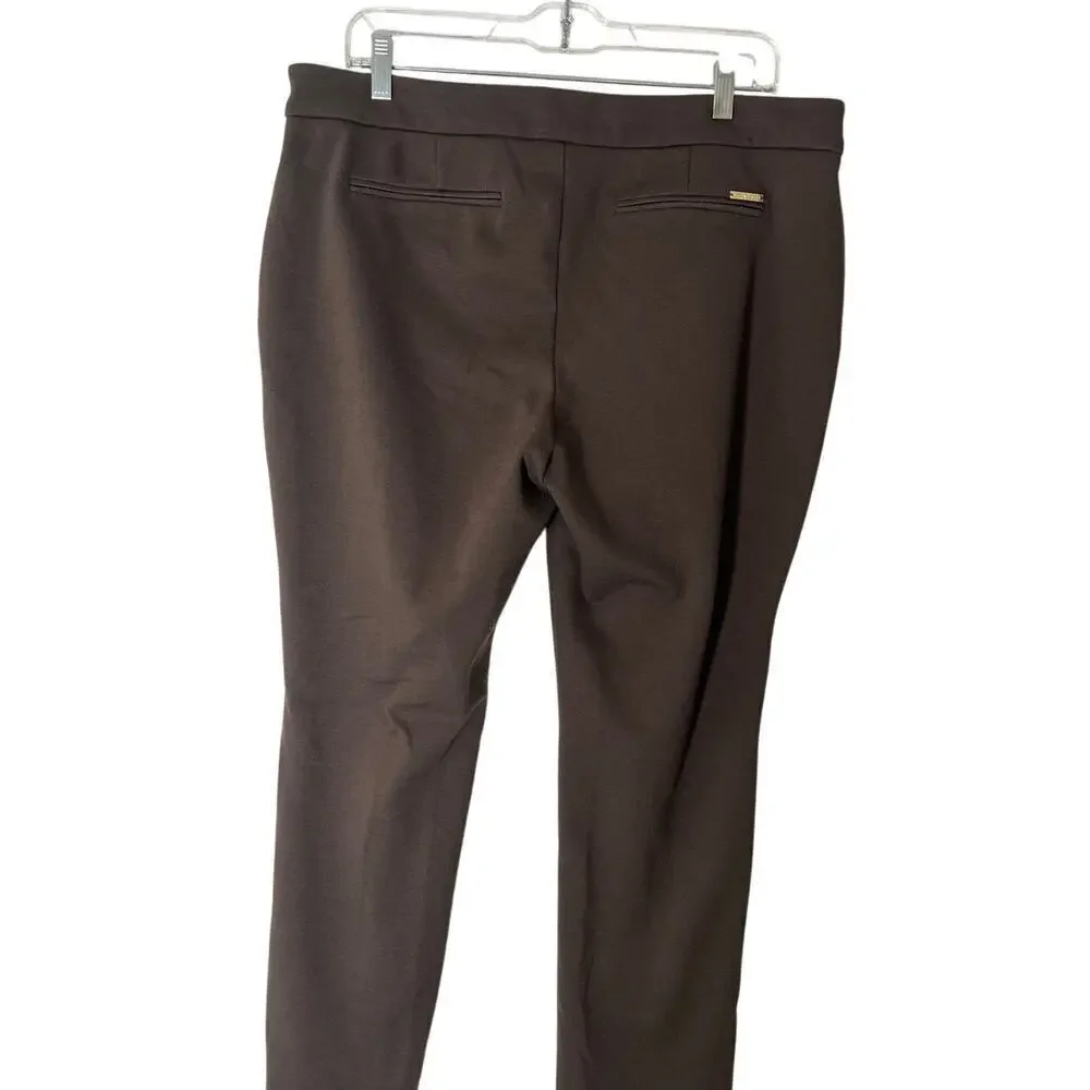 Michael Kors Pants Womens Sz 14 Brown Stretch Ponte Knit Skinny Ankle Logo